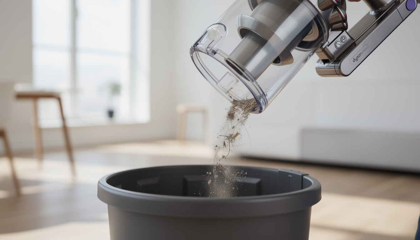 Comment vider un aspirateur balai Dyson ? 1 apprenez comment vider facilement et efficacement votre aspirateur balai dyson pour maintenir ses performances et prolonger sa durée de vie.