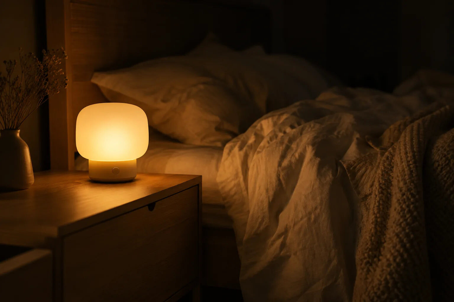 Pourquoi ma lampe tactile s'allume-t-elle toute seule ? 1 Lampe de chevet tactile allumée seule la nuit dans une chambre